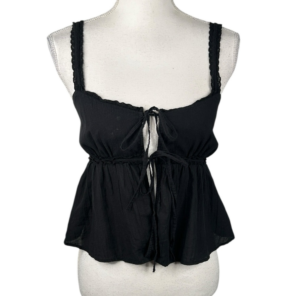 American Eagle Black Tie-Front Flowy Boho Casual Summer Festival Top‎ Size XS